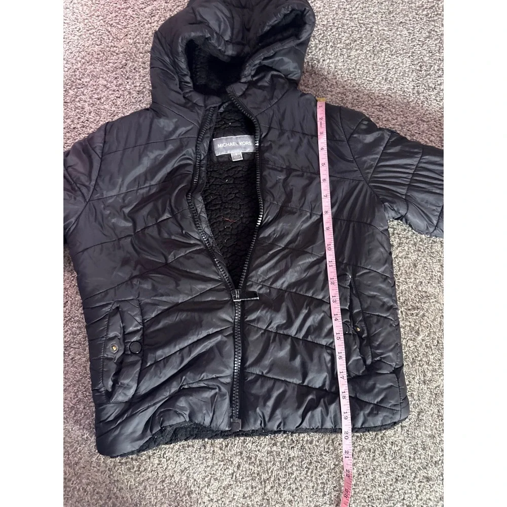 Michael Kors Puffer Jacket Girls Size 8 Black Excellent Sherpa Lined‎ Hooded